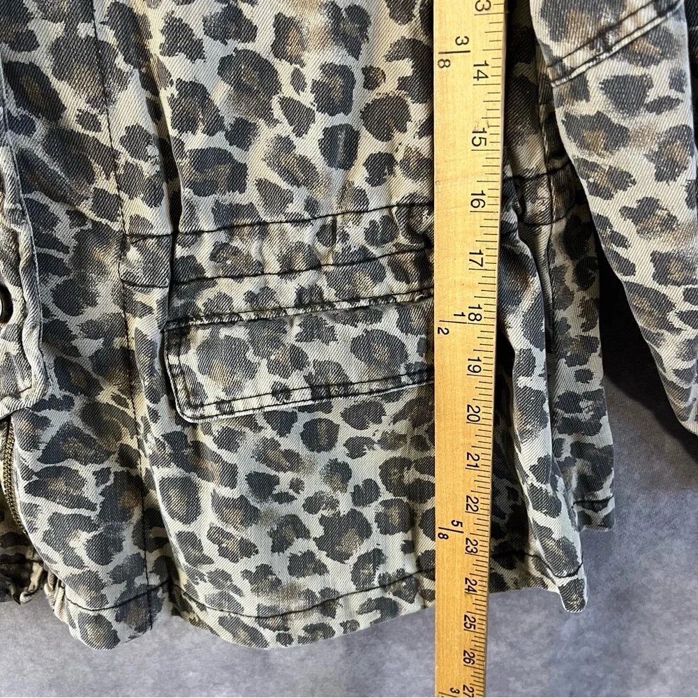 Free People Jacket Women XS Tan Military Field Animal Leopard Print Zip Button - Picture 10 of 14